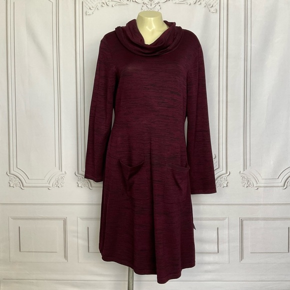 Nina Leonard Maroon “Deep Wine” Cowl Neck Long Sleeve Sweater Dress  Women’s Lg - Picture 2 of 8